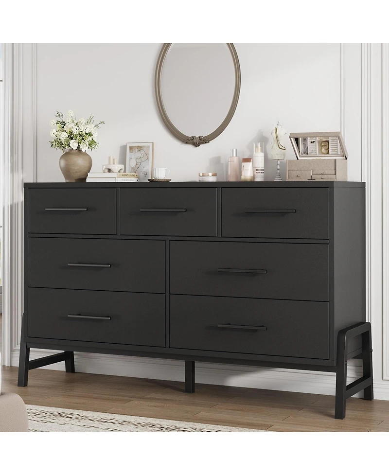 gaomon 7 Dresser for Bedroom, Freestanding 52 Wide Drawer with Storage, Wooden Closet Storage Chest