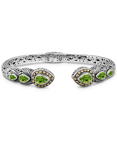 Devata Peridot and Ubud Cuff Bracelet Sterling Silver 18K Gold Accents