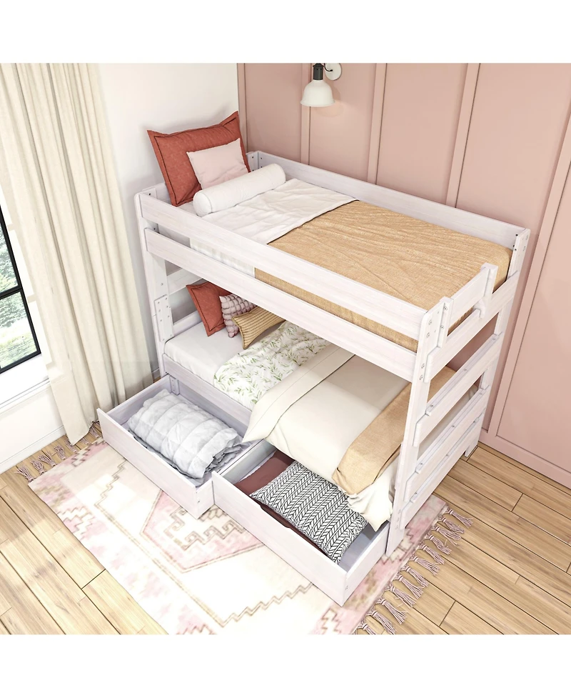 Max and Lily Solid Wood Modern Farmhouse Twin/Twin Bunk Bed with Storage Drawers
