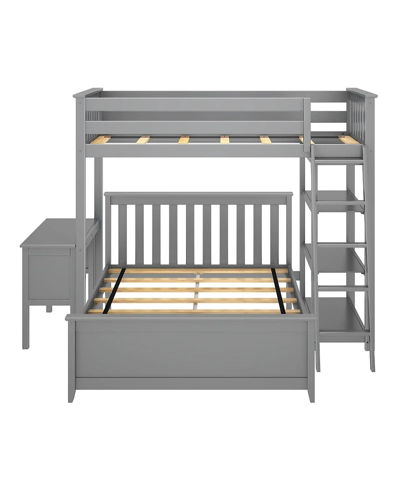 Max and Lily L-Shaped Twin over Full Bunk Bed with Bookcase Desk, Clay