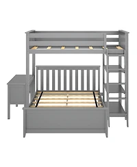 Max and Lily L-Shaped Twin over Full Bunk Bed with Bookcase Desk, Clay