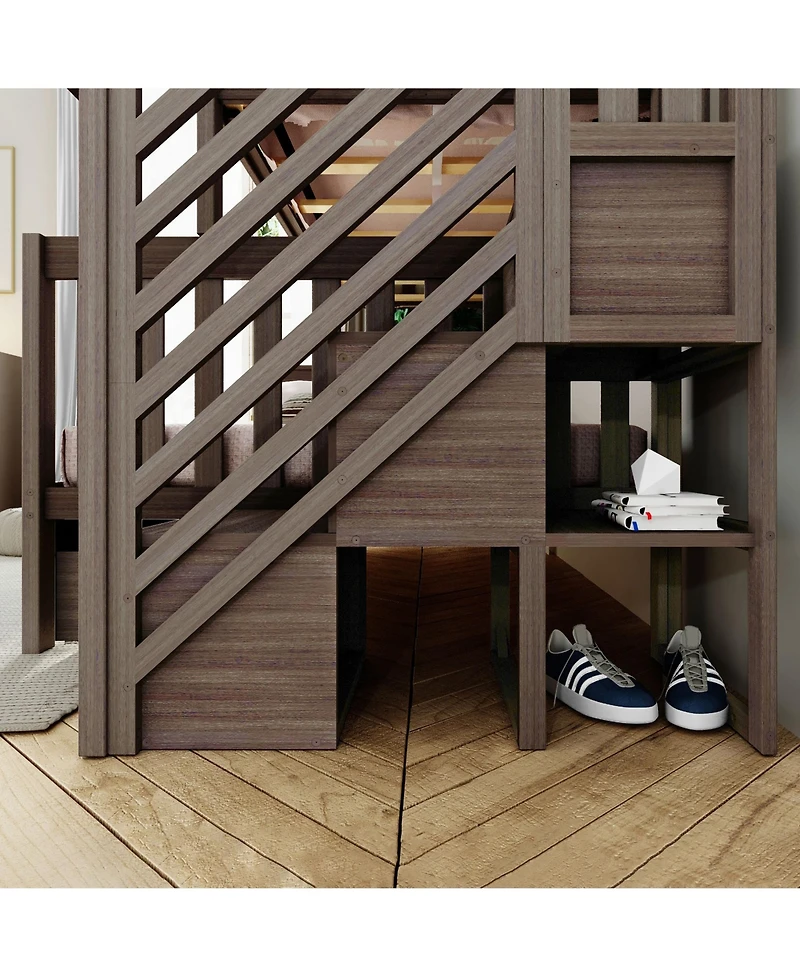 Max and Lily Twin Over Full Staircase Bunk With Storage Drawers, Pecan