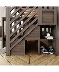 Max and Lily Twin Over Full Staircase Bunk With Storage Drawers, Pecan