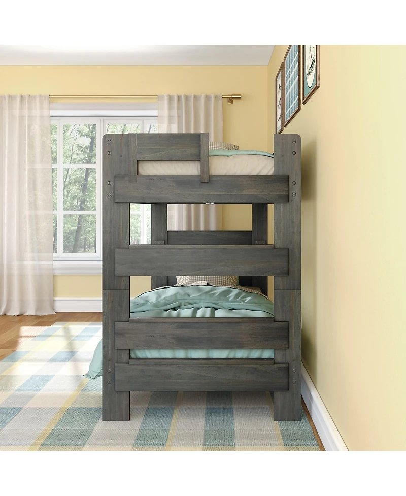 Max and Lily Twin over Bunk Bed, Farmhouse Solid Wood Beds for Kids, Driftwood