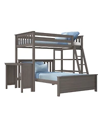 Max and Lily L-Shaped Twin over Full Bunk Bed with Bookcase Desk, Clay