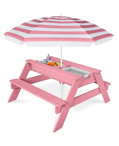 Best Choice Products Kids 3-in-1 Outdoor Convertible Activity Sand & Water Picnic Table w/ Umbrella