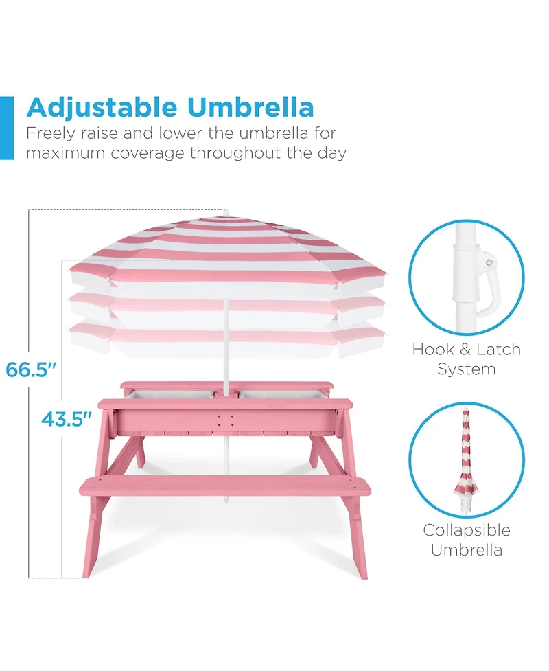 Best Choice Products Kids 3-in-1 Outdoor Convertible Activity Sand & Water Picnic Table w/ Umbrella