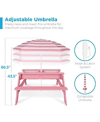 Best Choice Products Kids 3-in-1 Outdoor Convertible Activity Sand & Water Picnic Table w/ Umbrella