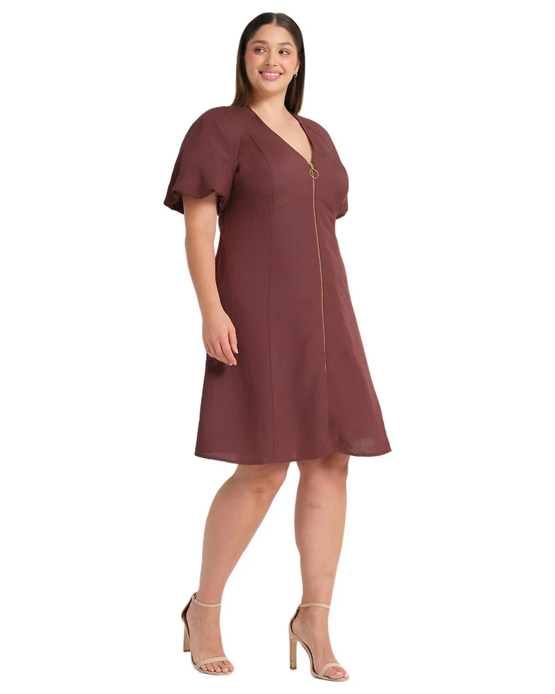 Estelle Women's Heather Linen Zip-Front Fit Flare Mini Dress
