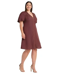 Estelle Women's Heather Linen Zip-Front Fit Flare Mini Dress