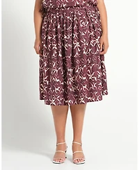 Estelle Plus Size Brinley A-line Pleated Print Midi Skirt
