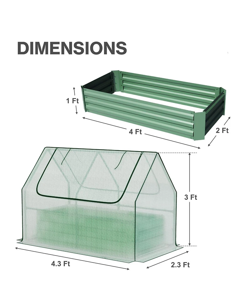 Aoodor Raised Garden Bed Kit, Galvanized Planter Box with Pe Cover, Screen Windows for Gardening