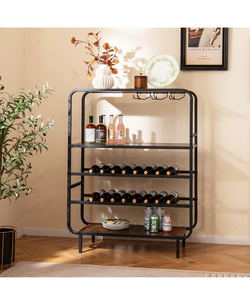 Slickblue 16 Bottle Wine Rack with 5 Tier Shelf and Glass Holder Storage