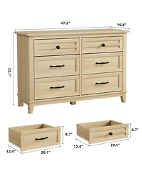 gaomon 6 Drawer Modern Dresser, 47" Wide Wooden Double Storage Chest for Bedroom Entryway