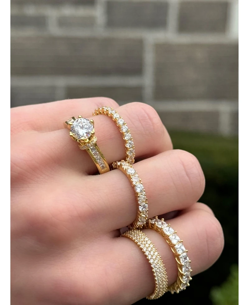 Suzy Levian Sterling Silver Cubic Zirconia Pave U Shape Setting Eternity Band Ring