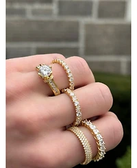 Suzy Levian Sterling Silver Cubic Zirconia Pave U Shape Setting Eternity Band Ring