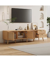 sumyeg 70 inch Modern Cabinet Tv Stand with Rattan Doors 2 Drawers & Cable Holes