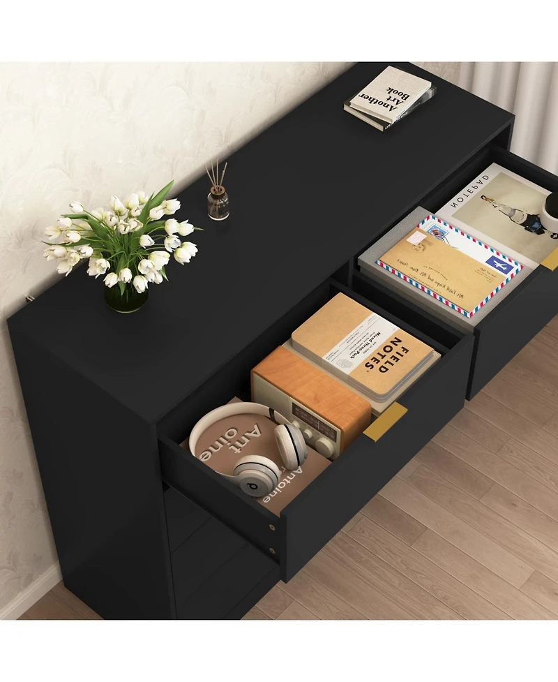 Rainsken 8 Drawer Dresser for Bedroom, Modern Tall Deep Dresser, with Gold Handle, Wood Storage Organize, Bedroom Living Room