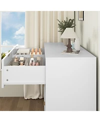 Rainsken 8 Drawer Dresser for Bedroom, Modern Tall Deep Dresser, with Gold Handle, Wood Storage Organize, Bedroom Living Room