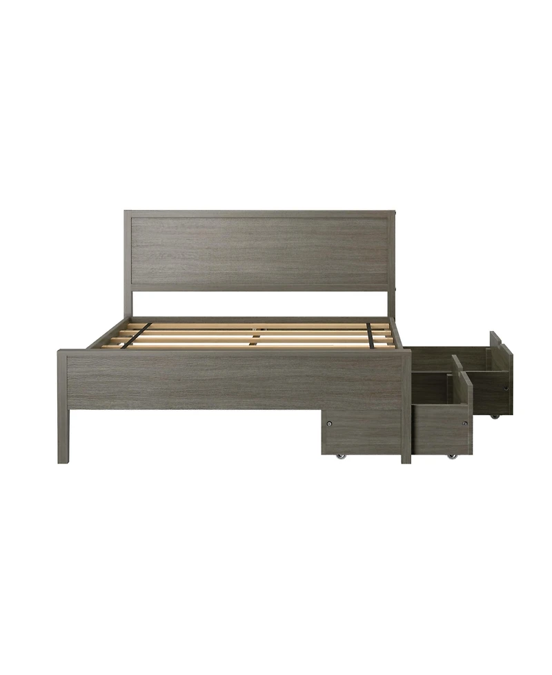 Max & Lily Classic Full-Size Bed with Panel Headboard and Storage Drawers, Pecan