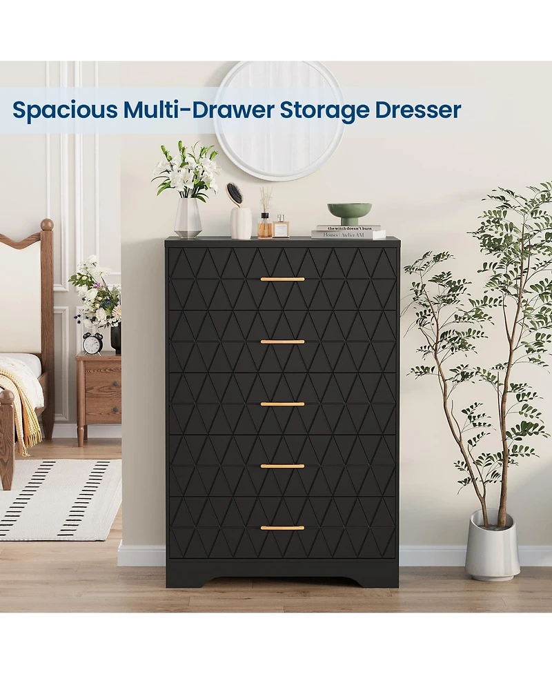 gaomon 5 Drawer Dresser for Bedroom with Gold Handles, Tall Wood Chest Storage Cabinet Organizer