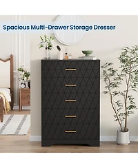 gaomon 5 Drawer Dresser for Bedroom with Gold Handles, Tall Wood Chest Storage Cabinet Organizer