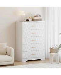 gaomon 5 Drawer Dresser for Bedroom with Gold Handles, Tall Wood Chest Storage Cabinet Organizer