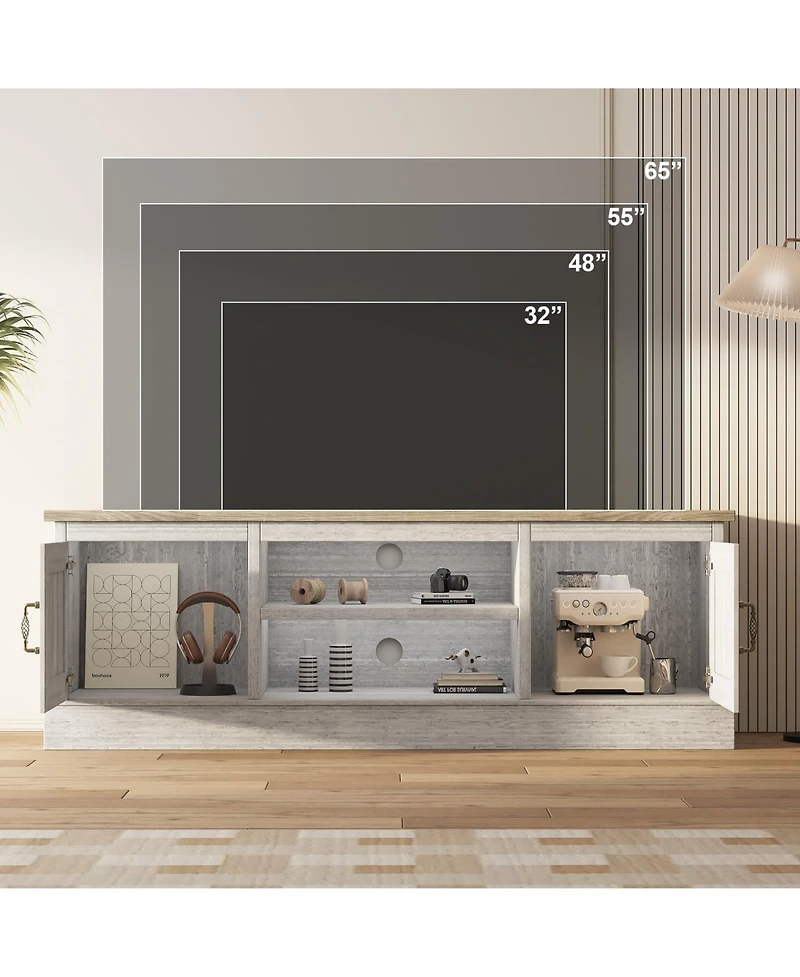gaomon Farmhouse Tv Stand for TVs, Wood Entertainment Center with Storage Cabinets and Adjustable Shelves