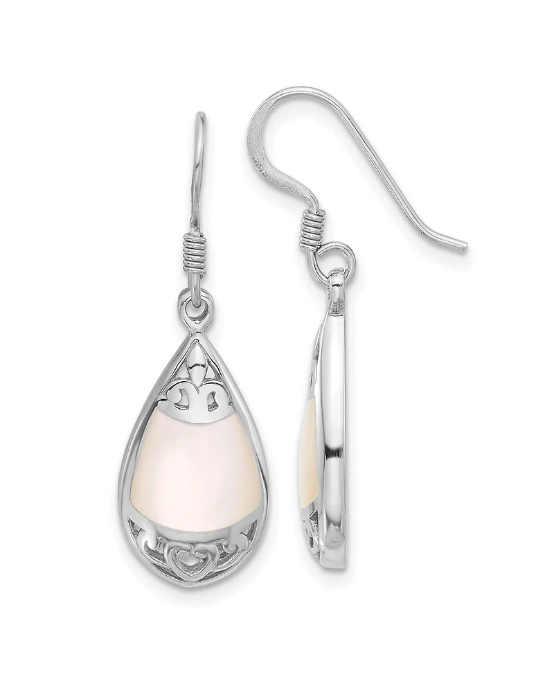 Curata Jewelry 925 Sterling Silver Rhodium Plated Teardrop Mother of Pearl Filigree Boho Hook Earrings 33x11mm 33.3x10.45mm Wide Stud Earring