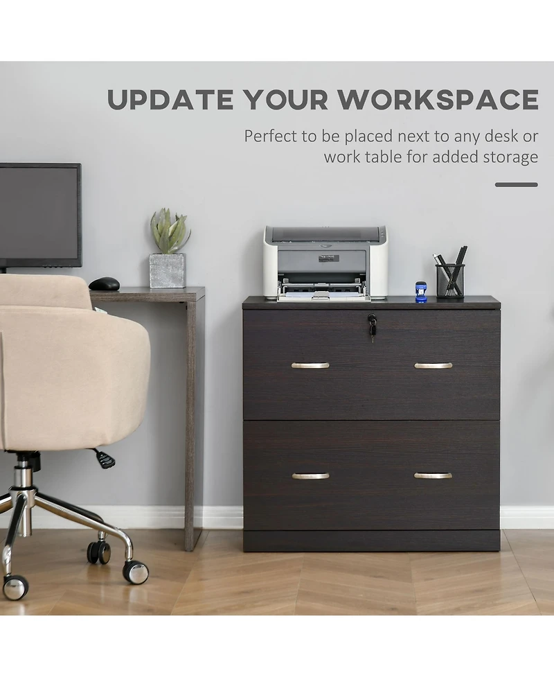 Vinsetto Office File Cabinet w/2 Drawers, Lock & Keys for A4 Papers, Walnut