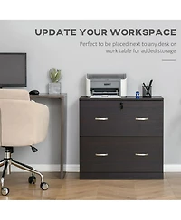 Vinsetto Office File Cabinet w/2 Drawers, Lock & Keys for A4 Papers, Walnut