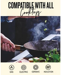 Alva Forest 12” Carbon Steel Wok Pan - Stay-Cool Acacia Handle