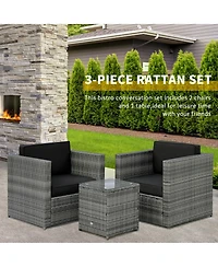 Outsunny Wicker Bistro Patio Set, 2 Porch Chairs & Glass Table,