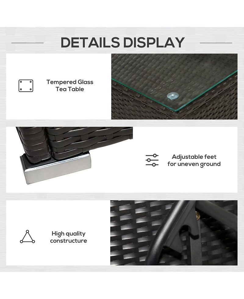 Outsunny 3 Piece Rattan Wicker Chaise Lounge Set, Cushioned Poolside Reclining Lawn Chairs with Tempered Glass Outdoor Side Table, Teal