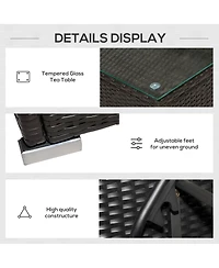 Outsunny 3 Piece Rattan Wicker Chaise Lounge Set, Cushioned Poolside Reclining Lawn Chairs with Tempered Glass Outdoor Side Table, Teal