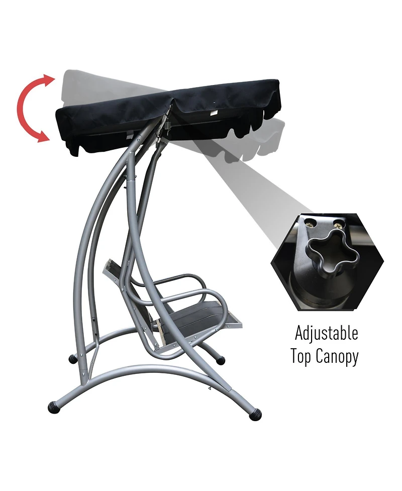 Outsunny 3 Person Patio Swing Seats, Porch Swing with Stand and Adjustable Canopy Outdoor Swing Chair Bench for Garden, Poolside