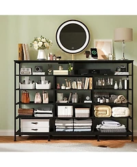 gaomon 11 Drawer Fabric Dresser with Led Lights and Power Outlet, Storage Cabinet Open Shelves