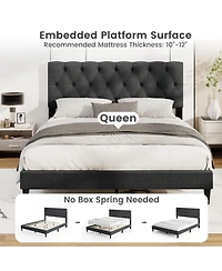 Slickblue Platform Bed Frame with Upholstered Tufted Headboard and Slats