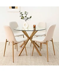 Maison Boucle Linen Upholstered Kitchen and Dining Chairs Set of 4, Wood-Look Legs