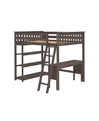 Max and Lily Full High Loft Bed with Desk, Ladder Bookcase, Solid Wood Frame, Space Saving, 400 lbs Weight Capacity, Easy Assembly