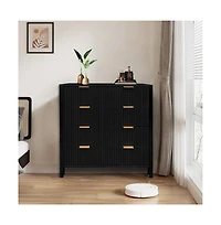 gaomon 4 Drawer Fluted Dresser for Bedroom, Modern Wood Chest with Gold Handles, Narrow Storage Cabinet or Tv Stand