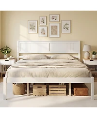Slickblue Wooden Platform Bed Frame with Headboard and Slat Support