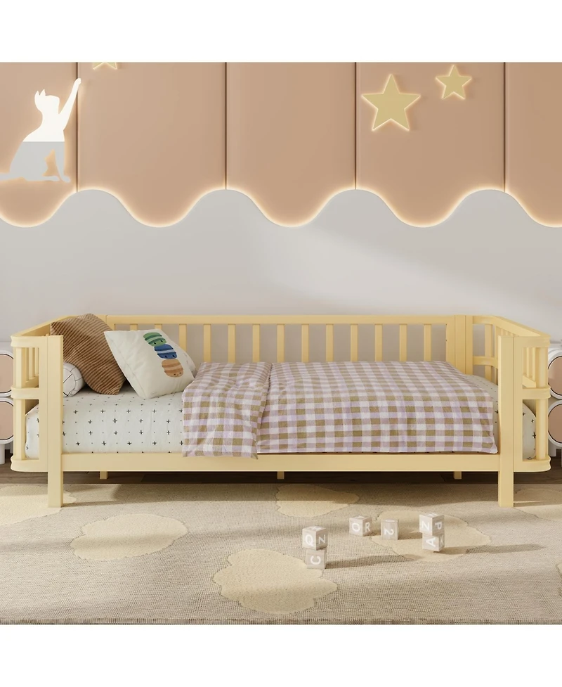Rainsken Twin Kids Bed Frame with Rails, Montessori Frame, a low iron double bed, for Girls Boys Teens, No Box Spring Needed