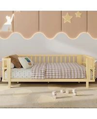 Rainsken Twin Kids Bed Frame with Rails, Montessori Frame, a low iron double bed, for Girls Boys Teens, No Box Spring Needed