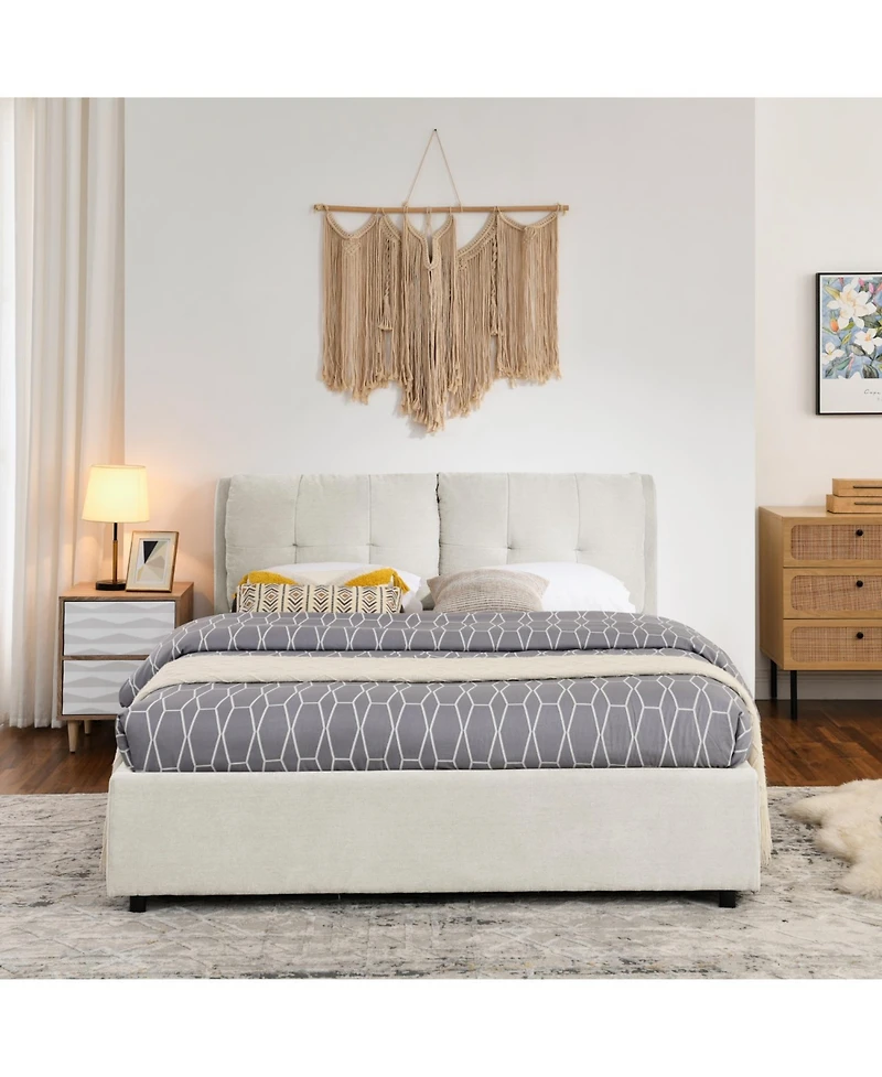 Rainsken Upholstered Platform Bed Frame with Under Bed Storage and Dual Hydraulic System for Kids Teens and Adults