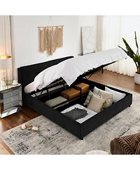 Rainsken King Size Upholstered Platform Bed Frame, with Under-Bed Storage and Dual Hydraulic System, Chenille Fabric, for Kids Teens Adults