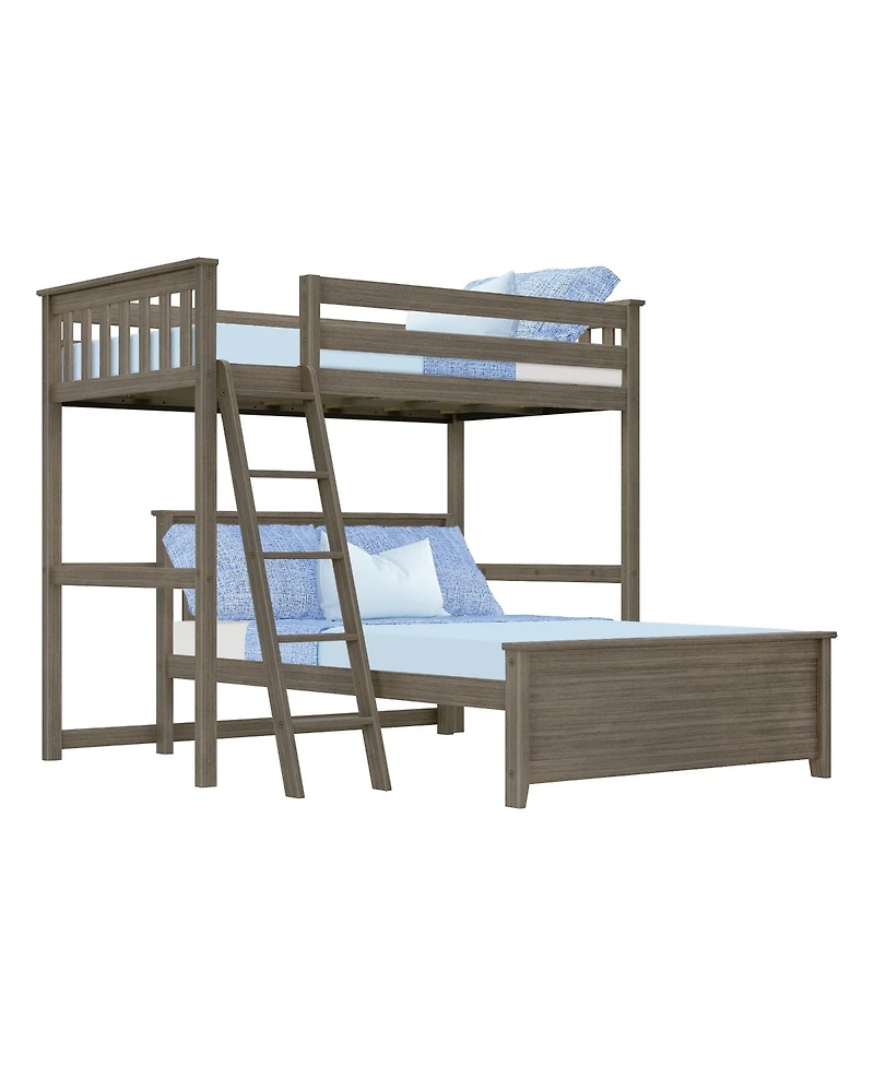 Max & Lily Solid Wood L-Shaped Bunk Bed, Twin over Full with Ladder for Kids,