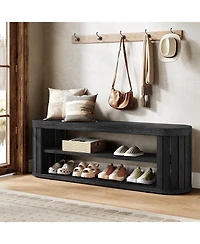 Tribesigns 47.2" Wooden Entryway Bench with 2-Tier Shoe Storage, Farmhouse Dining Adjustable Foot Pads