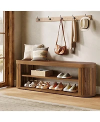 Tribesigns 47.2" Wooden Entryway Bench with 2-Tier Shoe Storage, Farmhouse Dining Bench with Adjustable Foot Pads