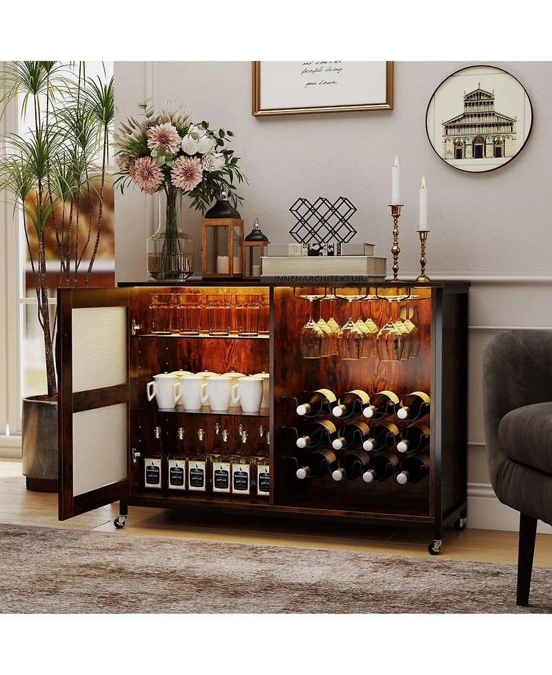 Slickblue Modern Wine Storage Cabinet with Led Lights and Adjustable Shelving